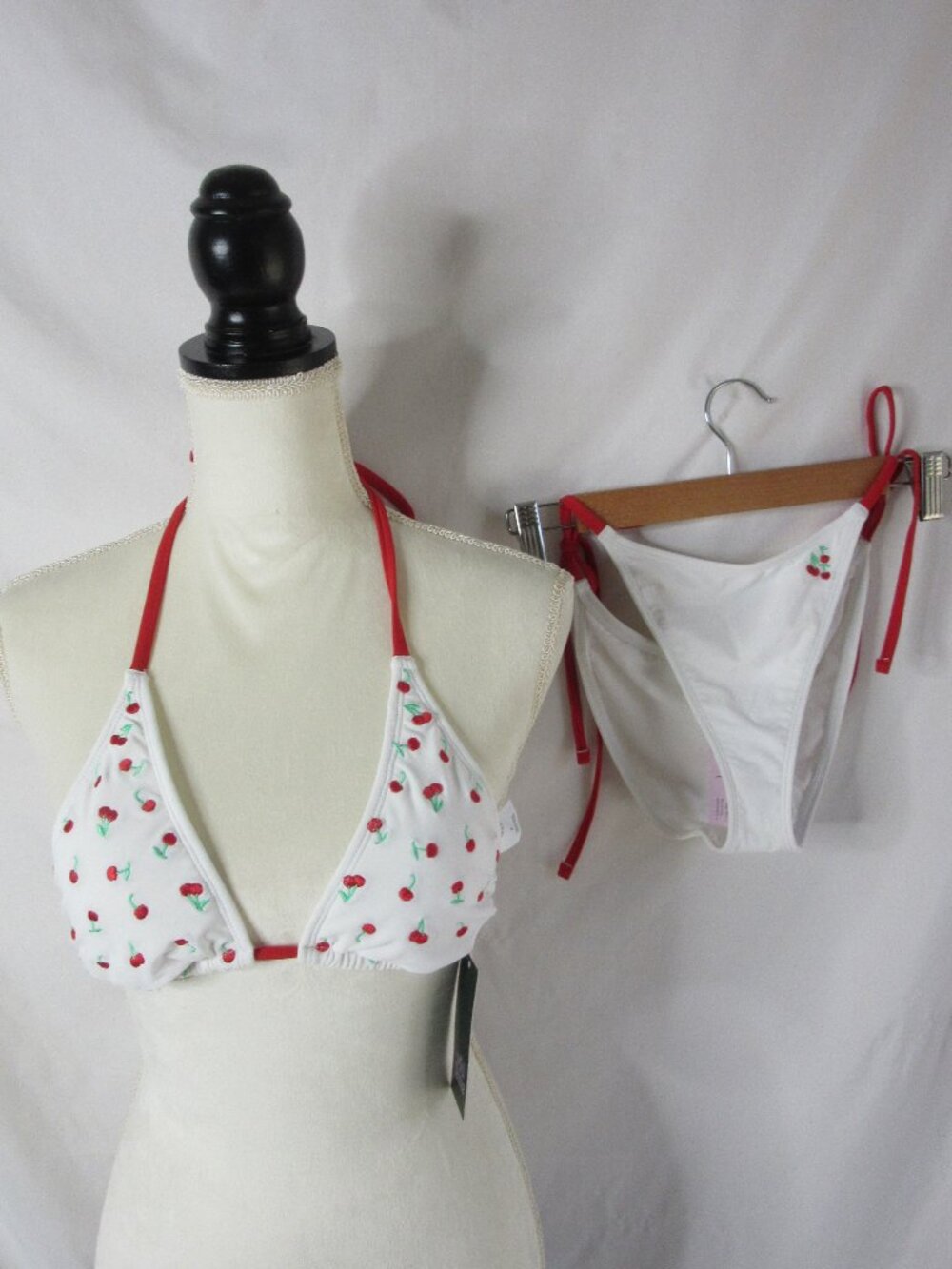Wild Fable 2 Piece Bikini White with Embroidered Red Cherries Small NWT